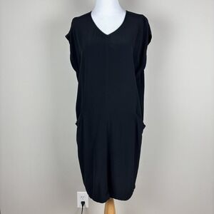 Eileen Fisher Tunic Dress Womens PL Petite Large Black Short Sleeve Shift Pocket
